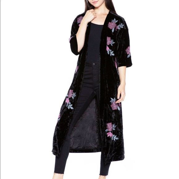Billy T Velvet robe, duster, embroidered, floral, floral embroidery - Picture 1 of 14